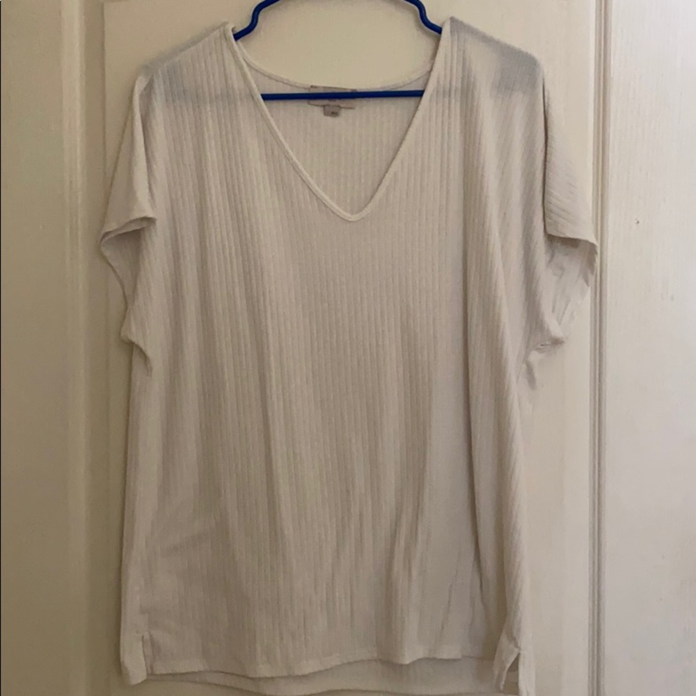 Loft White Ribbed V Neck
